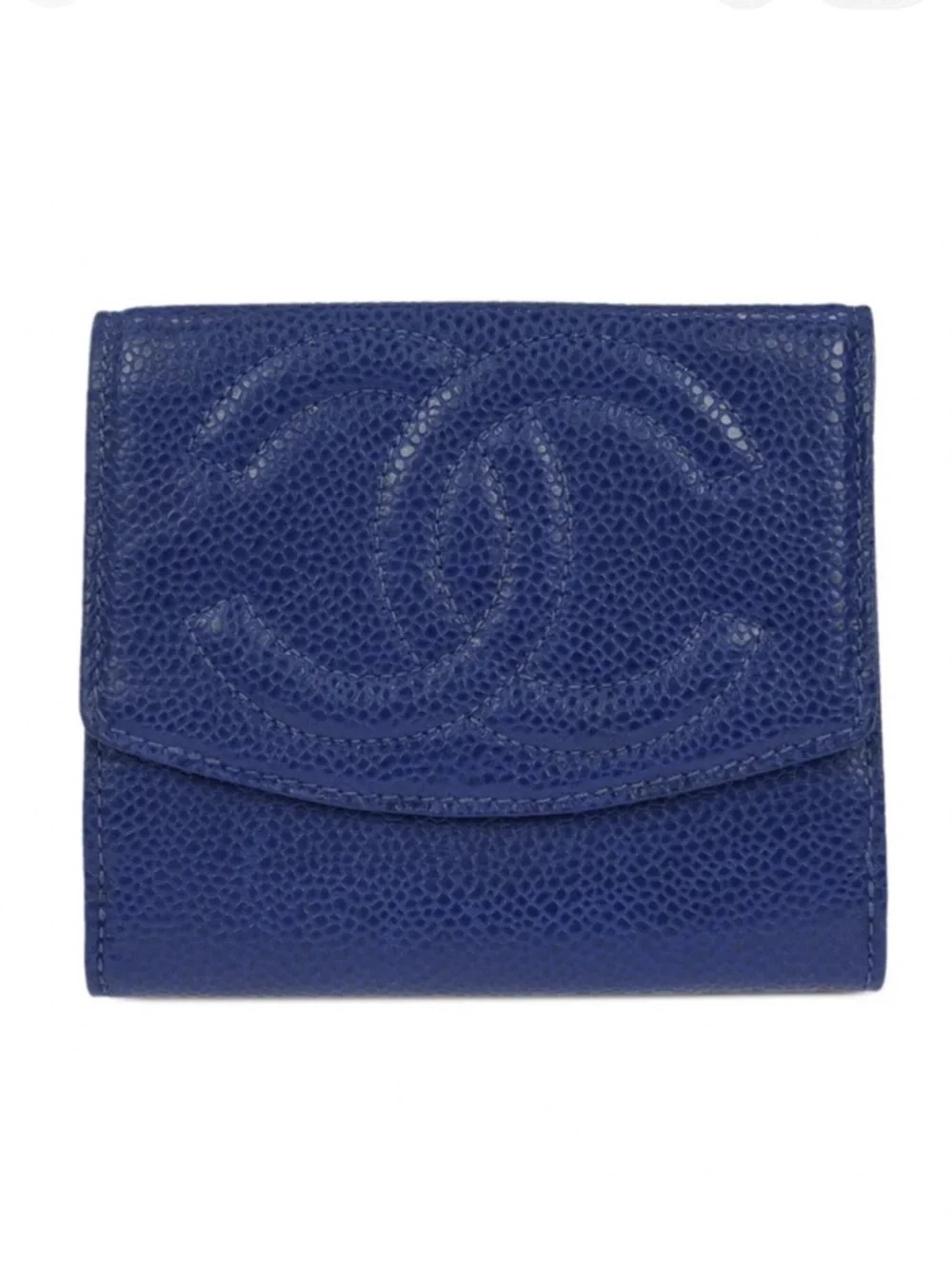 Chanel Blue Cavier Leather Card Wallet with Quilted Logo